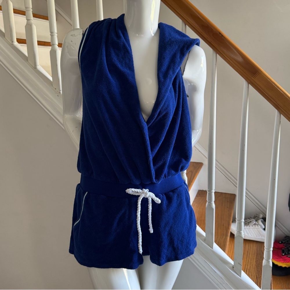 Vintage Trink Turk Royal Blue Hooded Bathing Suit Cover Up Size Medium